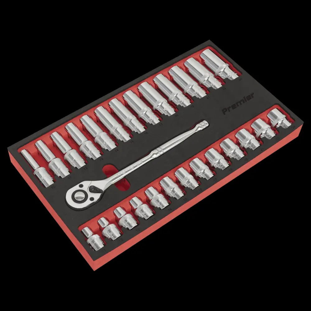 Sealey AK66723 Ratchet Wrench & Socket Place 27pc 1/2"Sq Drive