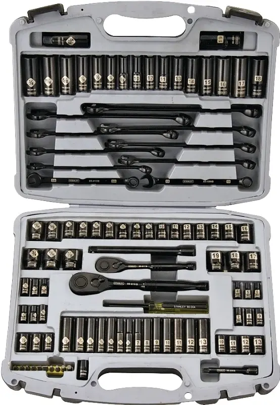STANLEY 92-839 Socket Set, Vanadium Alloy, Chrome, Black, Specifications: 1/4, 3/8 Drive Size