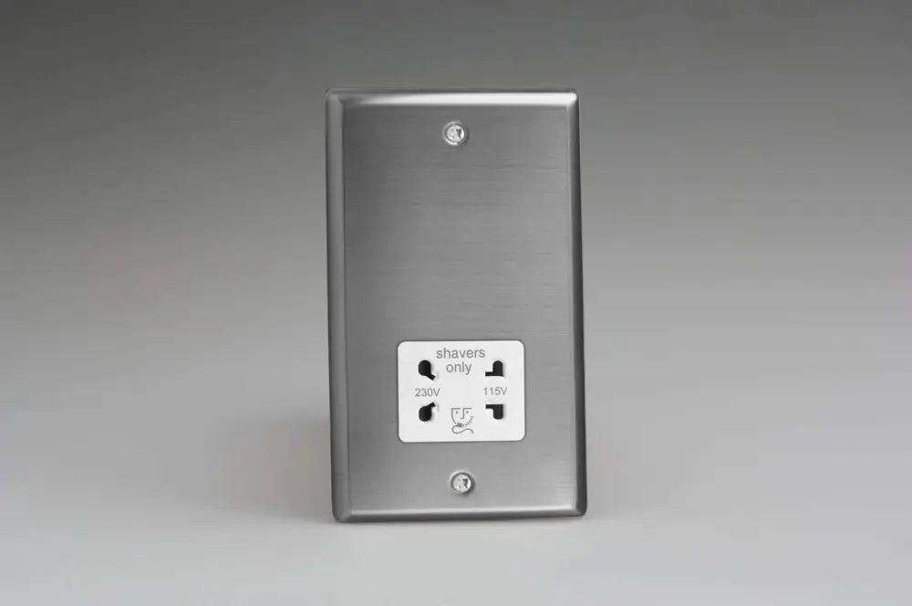 Varilight XTSSW Archetypal Brushed Steel Dual Voltage Shaver Socket 240V/115V