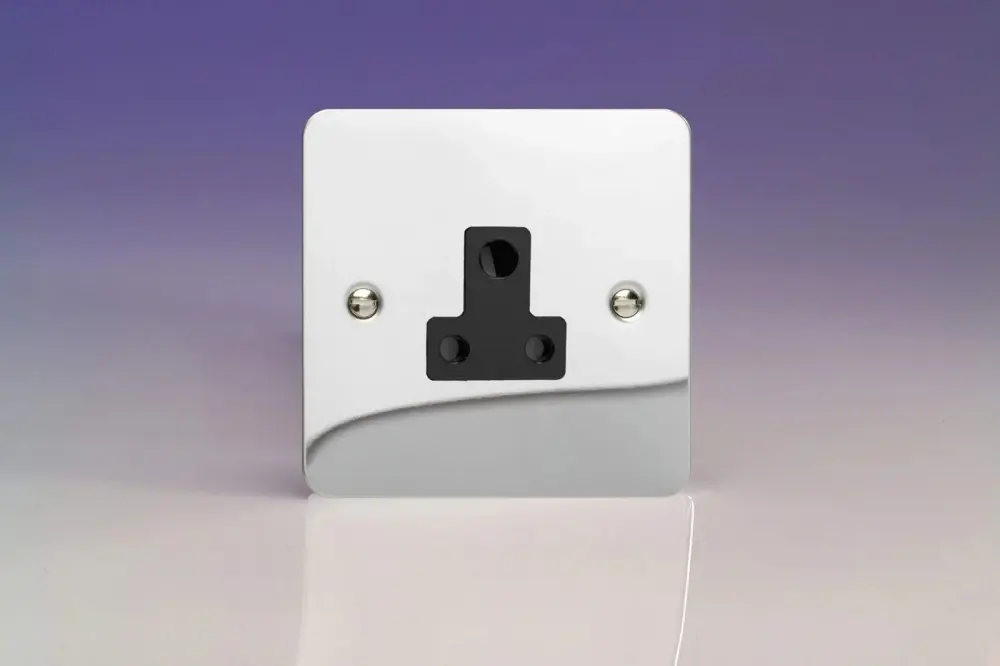 Varilight 1-Gang one-only, 5 Amp Round Pin Socket, Ultra Flat Polished Chrome Effect XFCRP5AB