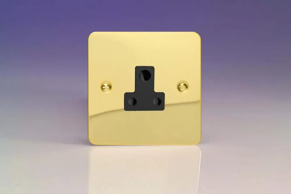Varilight 1-Gang singular, 5 Amp Round Pin Socket, Ultra Flat Polished Brass Effect XFVRP5AB