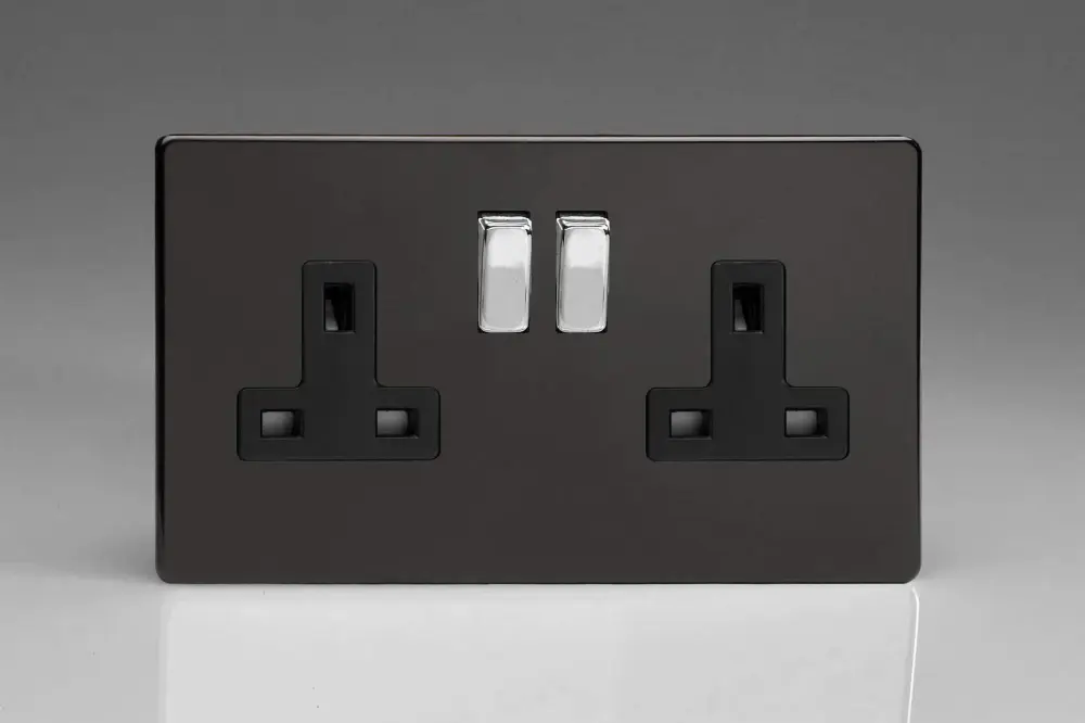 Varilight XDL5BS 13A Socket 2-Gang Premium Charcoal Steel