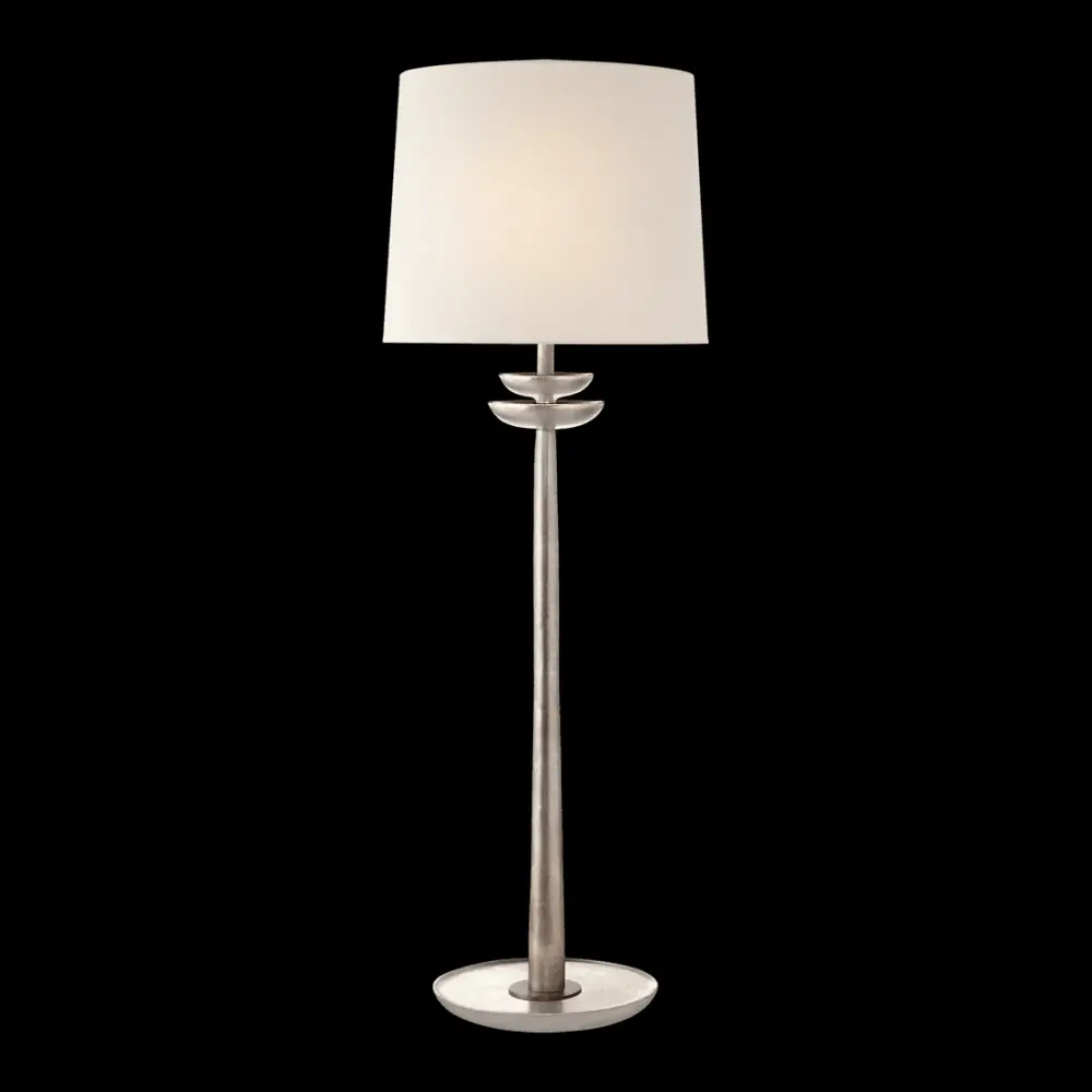 Beaumont Medium Buffet Lamp - Burnished Silver Leaf Flax Shade
