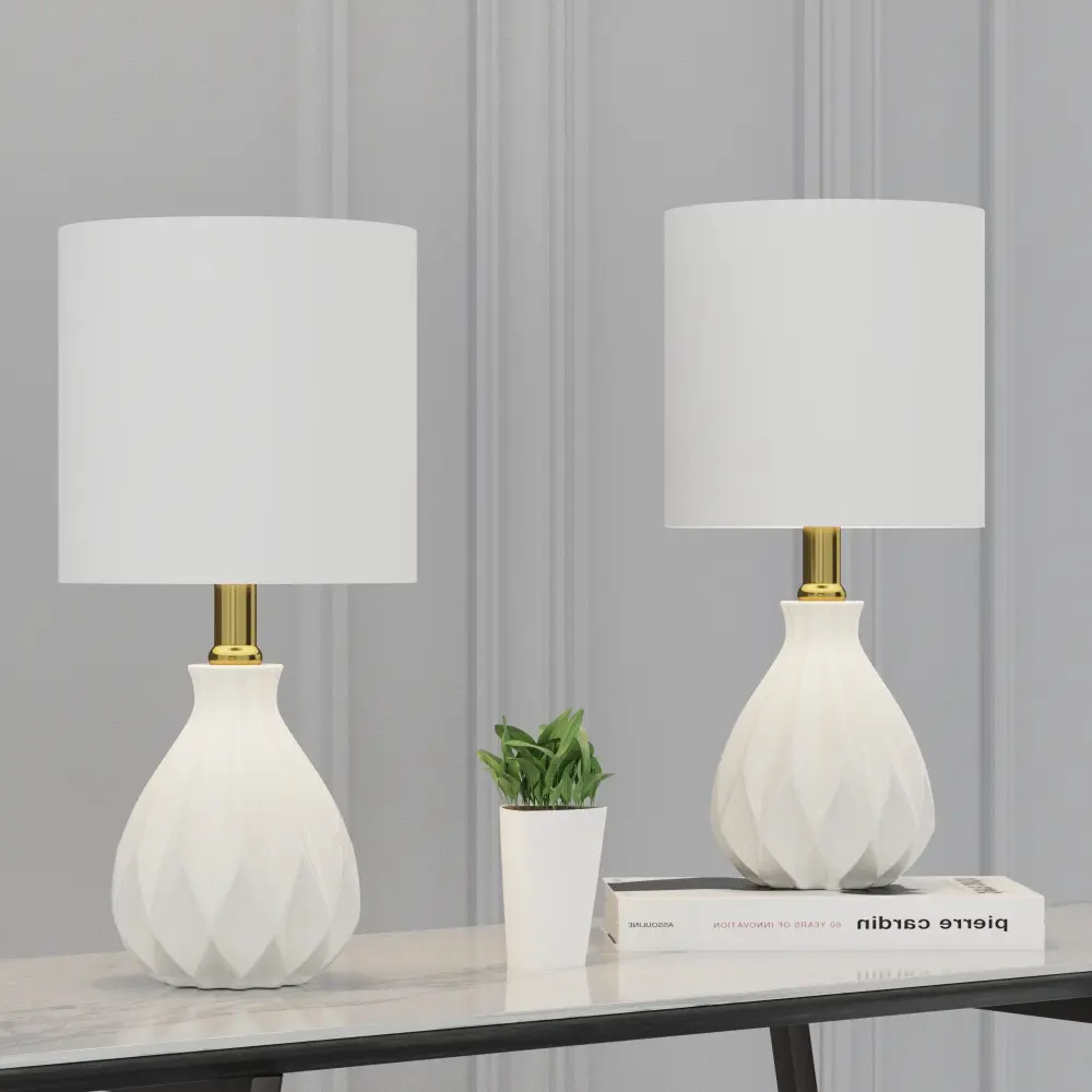 Yullili 13'' Modern Ceramic Table Lamp Set 2 White Lamp Shade, Mini Ivory Table Lamps Living Room, Bedroom #T158