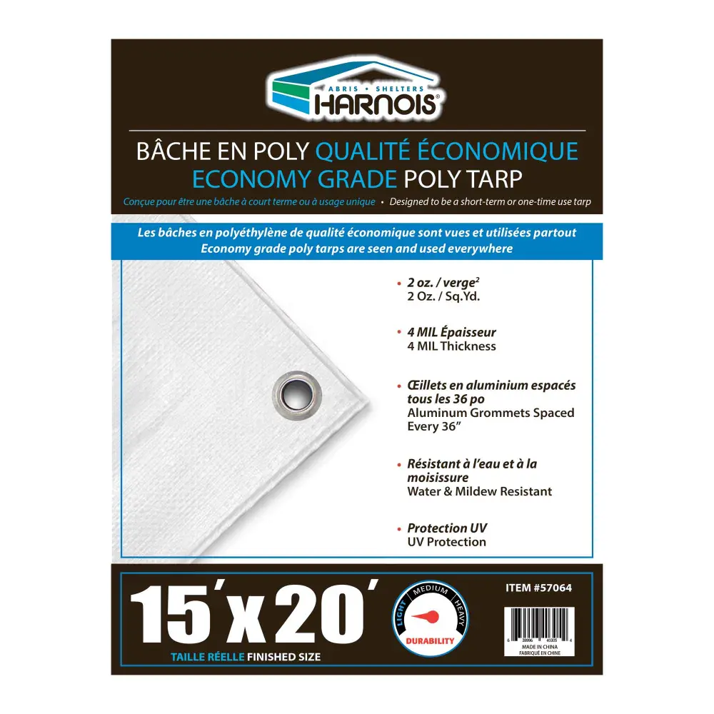 Economy Grade Clear Snow Poly Tarps, 15' x 20'
