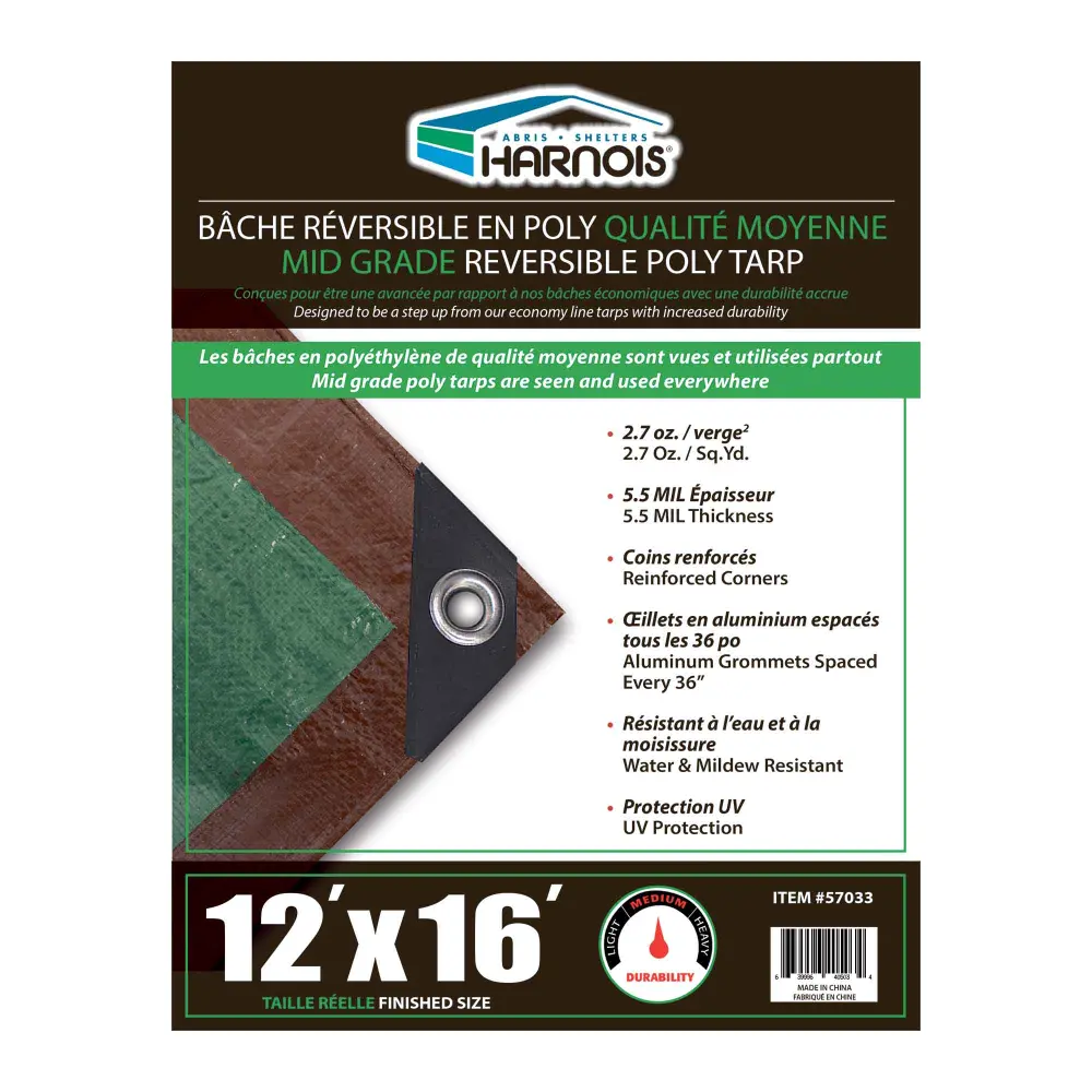 Mid Grade Flip-over Poly Tarps, 12' x 16' Blue & Silver