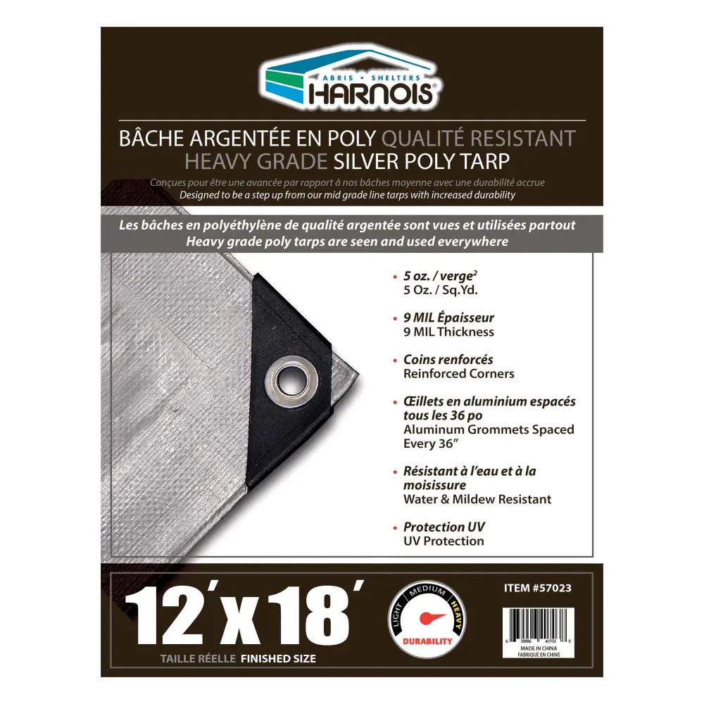 Robust Grade Silver Poly Tarps, 12' x 18'