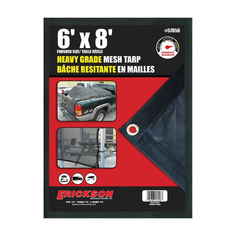 Weighty Grade Black Mesh Tarps, 6' x 8'