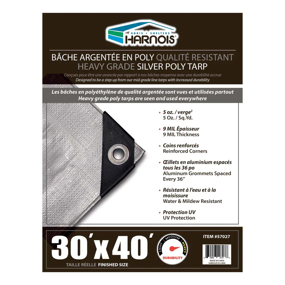 Weighty Grade Silver Poly Tarps, 30' x 40'