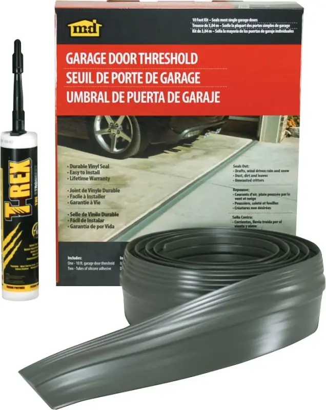 Premium Security Rated M-D 50100 Garage Door Threshold Kit, 1/8 Thick, 10 ft L, Vinyl, Charcoal