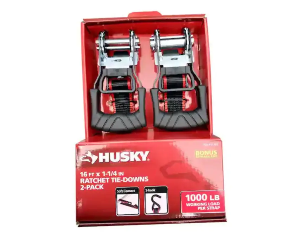 Husky 16 ft. x 1.25 . Ratchet Tie-Down Straps S-Hook two-unit Compatible Canopy Frames