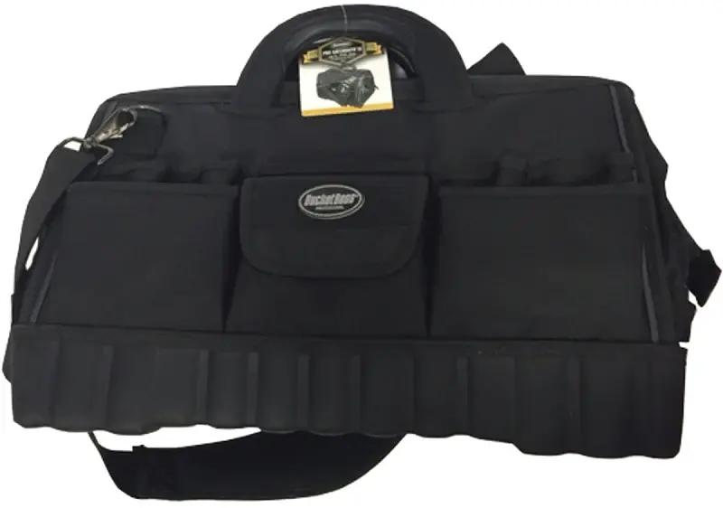 Bucket Boss 64018 Tool Bag, 18 W, 11 D, 12 H, 17-Pocket, Poly Fabric, Onyx