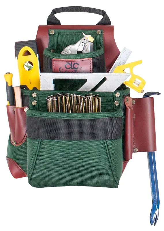 CLC Signature Elite Series 51685 Nail and Tool Bag, 10 W, 7 D, 13-3/4 H, 7-Pocket, Nylon, Mint