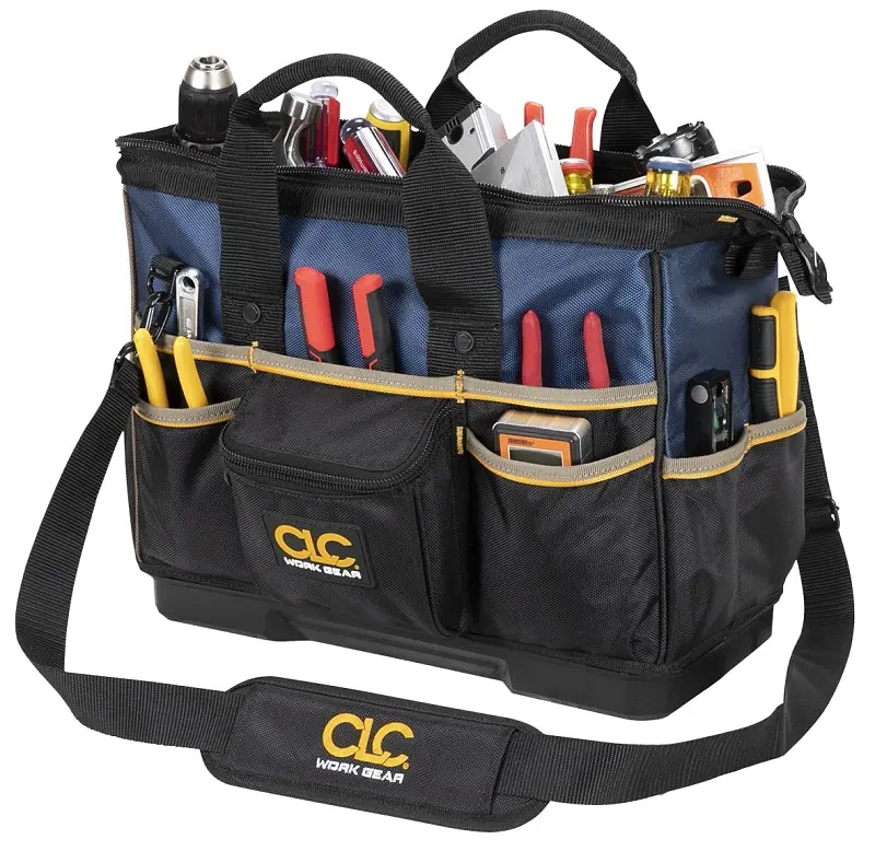 CLC Tool Works PB1563 Tote Tool Bag, 16 W, 8 D, 12 H, 23-Pocket, Polyester, Black/Blue