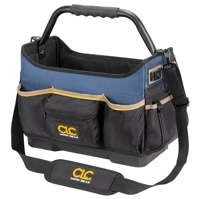 CLC TOOL WORKS PB1580 Molded-Base Open Top Tool Bag, 15 W, 8 D, 12 H, 17-Pocket, Modern fabric, Black/Blue