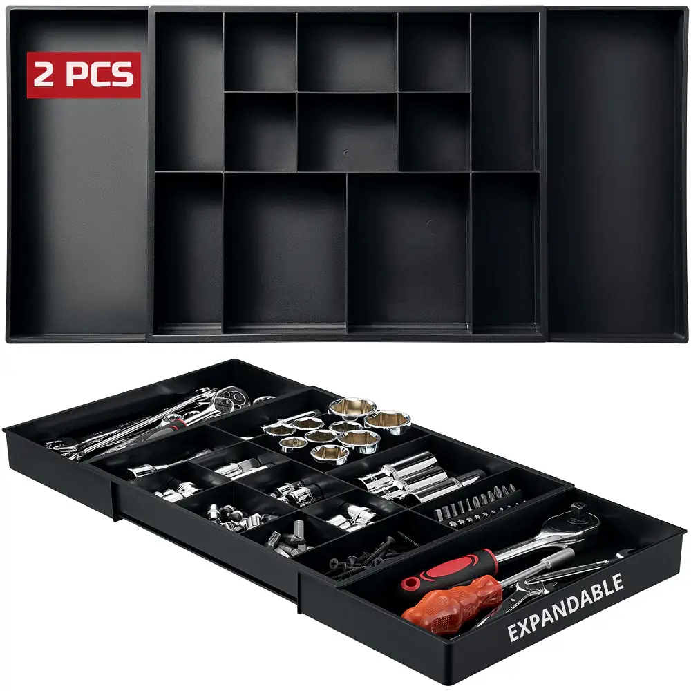 Heavy Duty Tool Box Organizer Tray Divider Set, Extensible Large Toolbox Storage Tray Kit, Rolling Tool Chest Drawer Bins,...