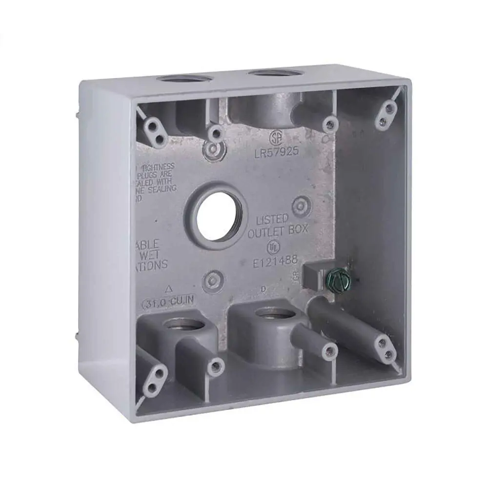 Weatherproof Metallic Box 5 Threaded Outlets 1/2'', 2" Deep (2-Gang)