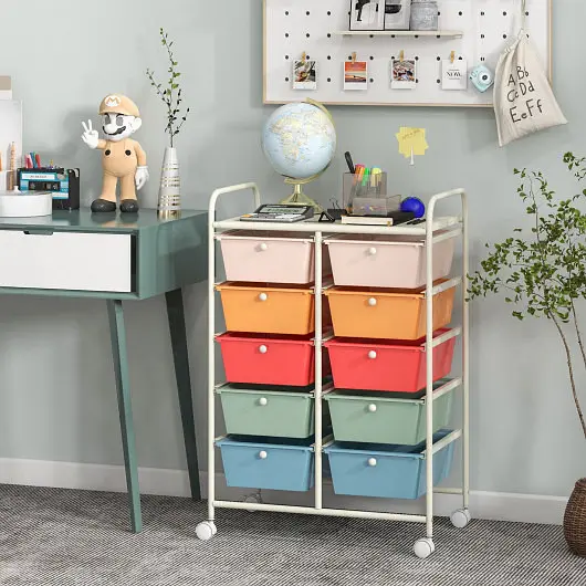 Costway 10-Drawer Rolling Storage Cart, Multicolor, JV11073GX