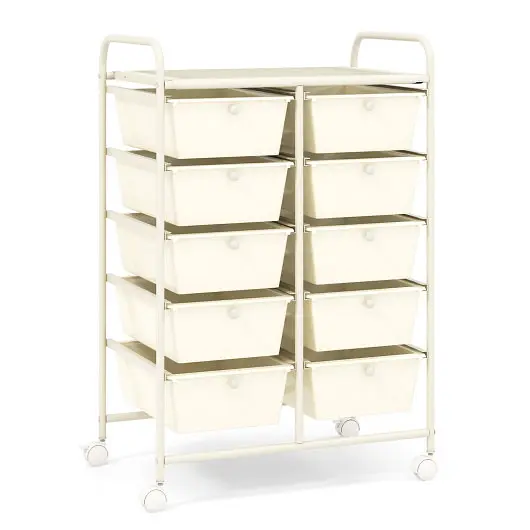 Costway 10-Drawer Rolling Storage Cart, White, JV11073WH
