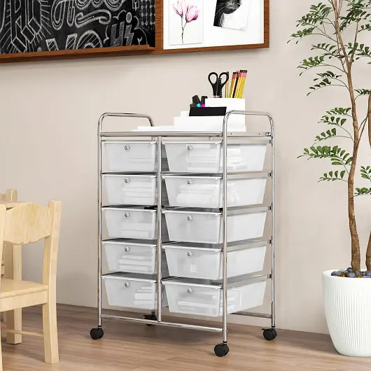 Costway 10-Drawer Rolling Storage Cart-Transparent, JV11073CL