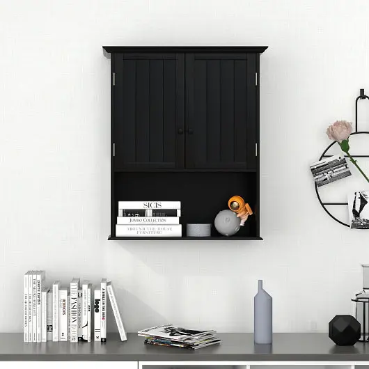 Costway 2-Door Wall Mount Bathroom Storage Cabinet Open Shelf, Ebony, HW66930BK