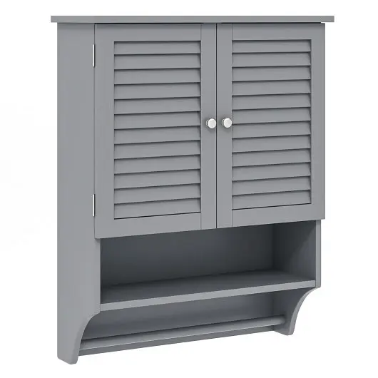 Costway 2-Doors Bathroom Wall, Mounted Medicine Cabinet Towel Bar, Silver Gray, BA7874GR