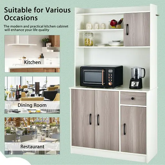 Costway 4-Door Freestanding Kitchen Buffet Hutch and Adjustable Shelves, Off-White, JV10293WH+