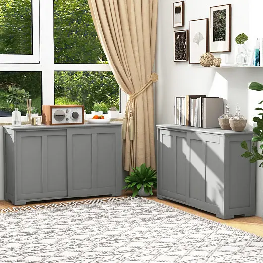 Costway Antique Stackable Kitchen Storage Sideboard Height Adjustable Shelf, Gray, HW53868GR