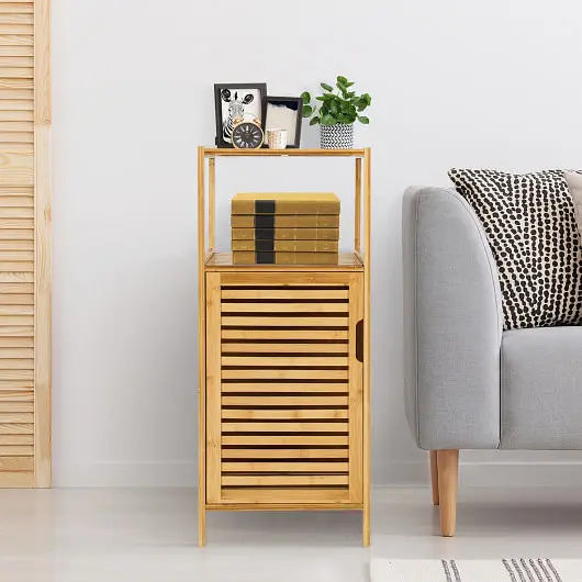 Costway Bamboo Bathroom Storage Floor Cabinet Door and Shelf Corner Cabinet, JZ10014NA
