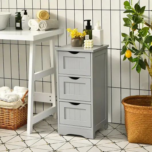Costway Bathroom Floor Freestanding Storage Arranger 3 Drawers, Graphite, HW66968GR