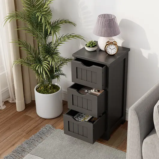 Costway Bathroom Floor Freestanding Storage Arranger 3 Drawers, Black, HW66968BK