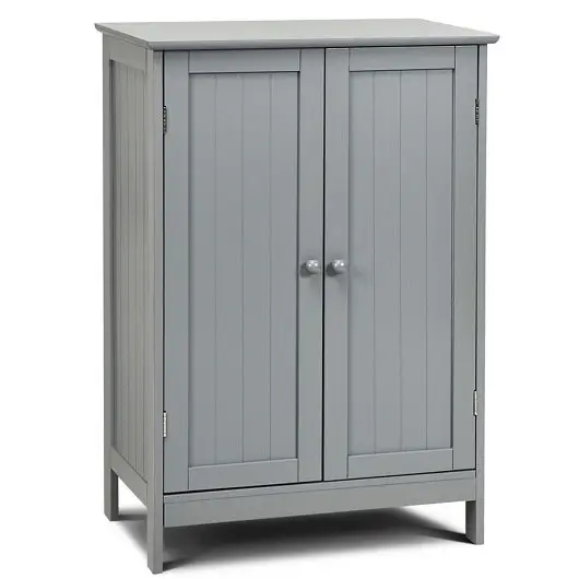 Costway Bathroom Floor Storage Double Door Cupboard Cabinet, Gray, HW59320GR