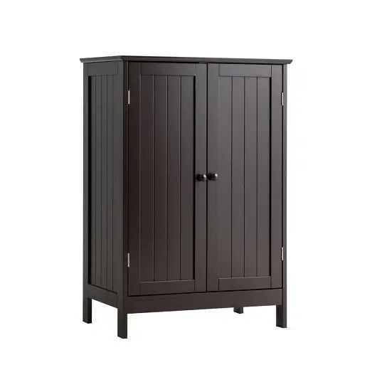 Costway Bathroom Floor Storage Double Door Cupboard Cabinet, Brown, HW59320BN