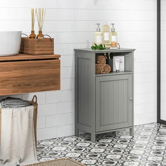 Costway Bathroom Freestanding Adjustable Shelf Floor Storage Cabinet, Charcoal, HW59319GR
