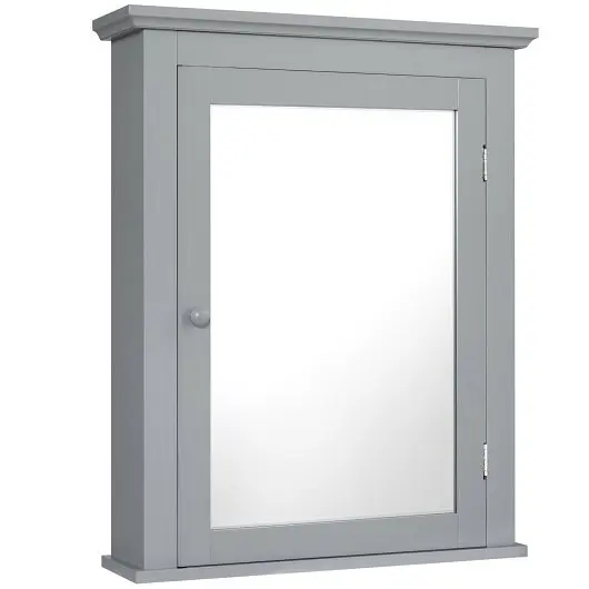 Costway Bathroom Mirror Cabinet Wall Mounted Adjustable Shelf Medicine Storage, Gray, HW59321GR