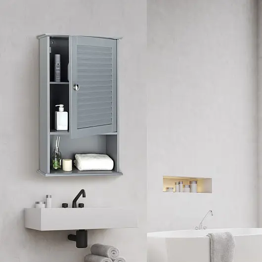Costway Bathroom Wall Mount Storage Cabinet Single Door Height Adjustable Shelf, Graphite, BA7597GR