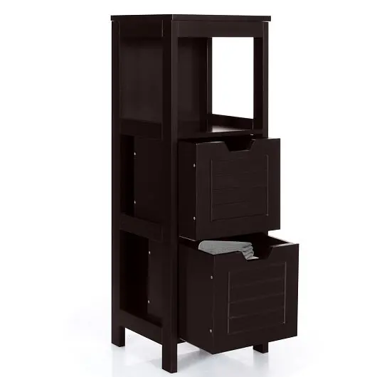 Costway Bathroom Wooden Floor Cabinet Multifunction Storage Rack Stand Arranger, Walnut, HW61891CF