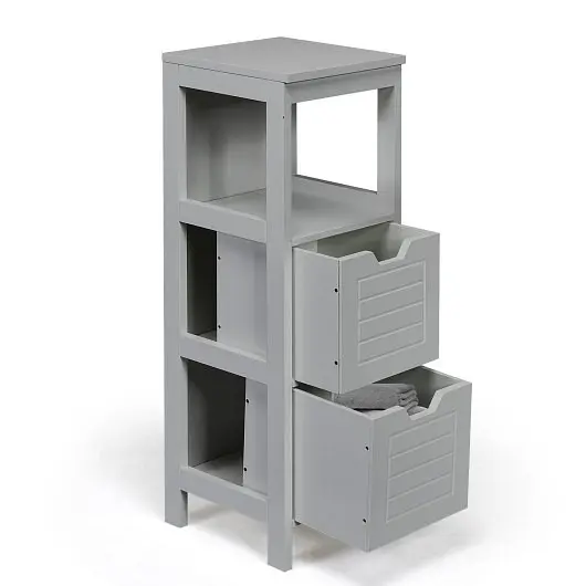 Costway Bathroom Wooden Floor Cabinet Multifunction Storage Rack Stand Arranger, Gray, HW61891GR