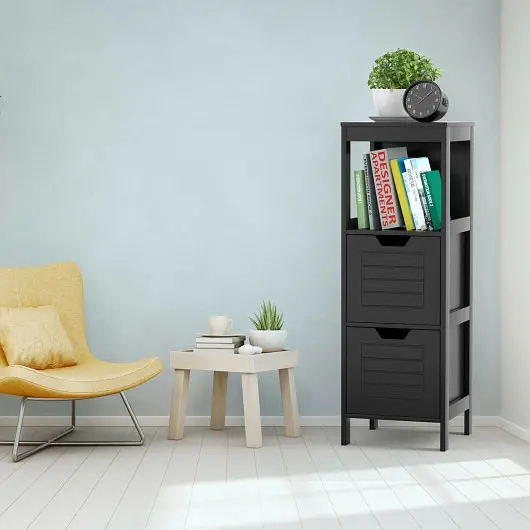 Costway Bathroom Wooden Floor Cabinet Multifunction Storage Rack Stand Arranger, Carbon Black, HW61891BK