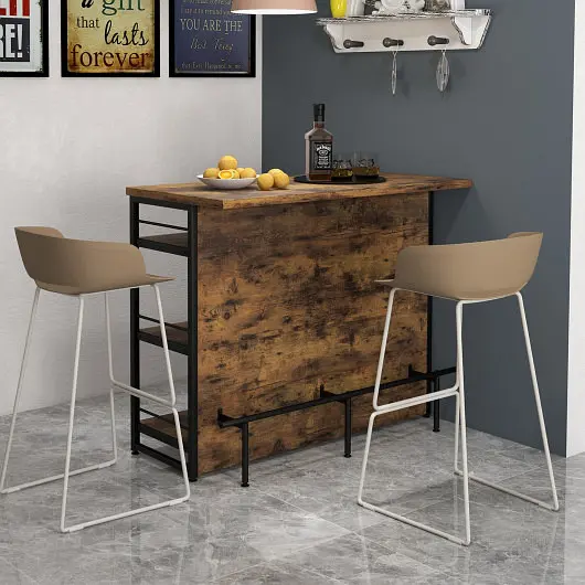Costway Dependable Kitchen Island 4-Tier Storage Shelf and Long Footrest Home, Rustic Brown, JV11083CF