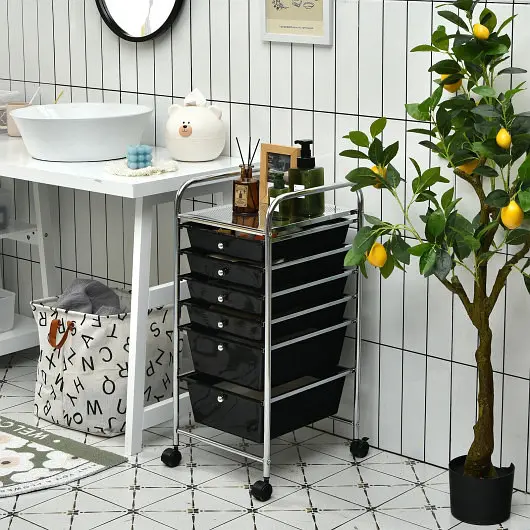 Costway 6 Drawers Rolling Storage Cart Arranger, Jet Black, HW53824BK