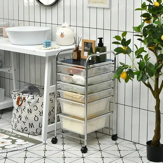 Costway 6 Drawers Rolling Storage Cart Arranger-Clear, HW53824CL