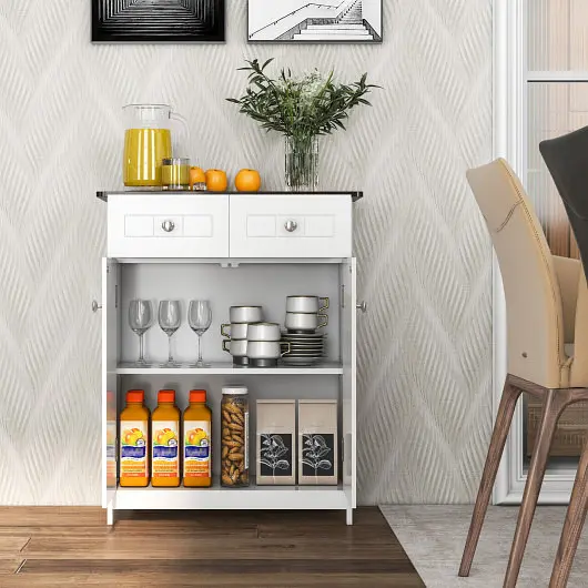 Costway Freestanding Bathroom Floor Cabinet Storage Arranger 2 Drawers, White, JV10972WH