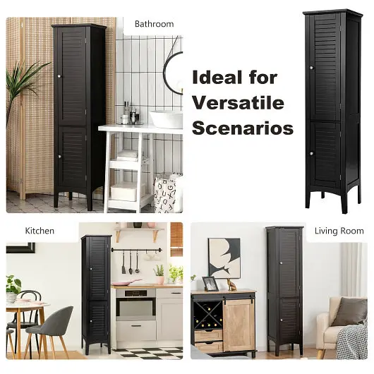 Costway Hardened Freestanding Bathroom Storage Cabinet Kitchen and Living Room, Black, HW66805BK