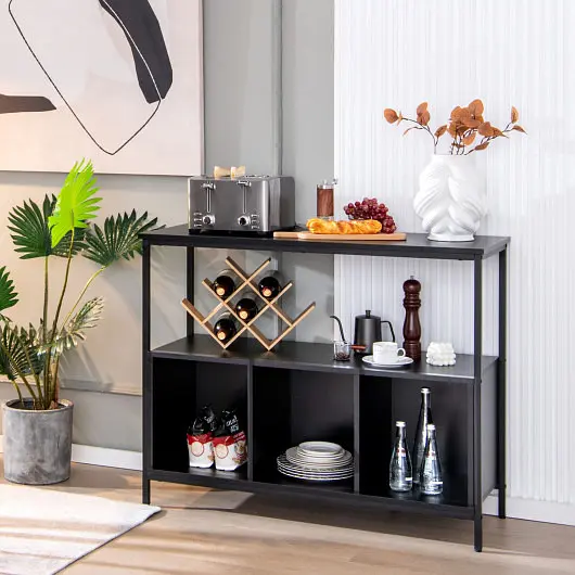 Costway Heavy-Duty Modern Kitchen Buffet Sideboard 3 Compartments, Black, JV10624DK