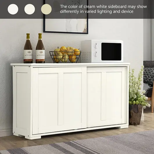 Costway Industrial Kitchen Storage Cupboard Cabinet Sliding Door-Antique Snow White, HW53868WH