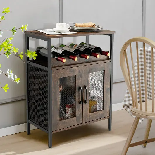 Costway Industrial Sideboard Buffet Cabinet Removable Wine Rack, Rustic Tan, JV10601CF