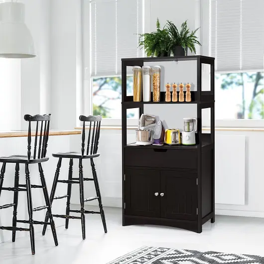 Costway Jumbo Bathroom Storage Cabinet Drawer and Shelf Floor Cabinet, Black, HW66295BK