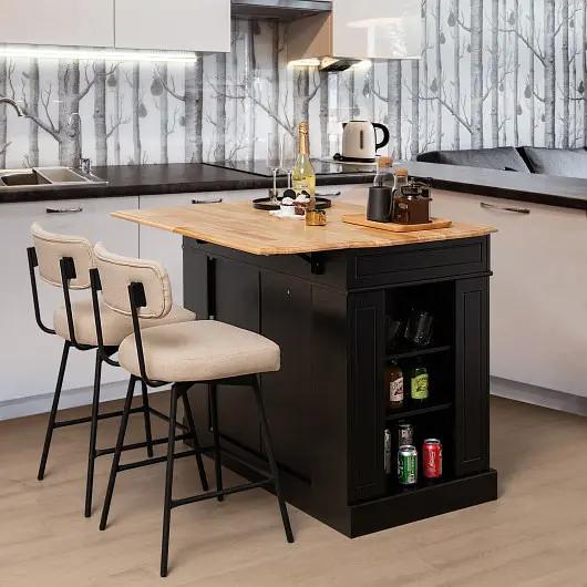 Costway Kitchen Island Storage and 3, Level Adjustable Shelves, Onyx, JV10444BK+