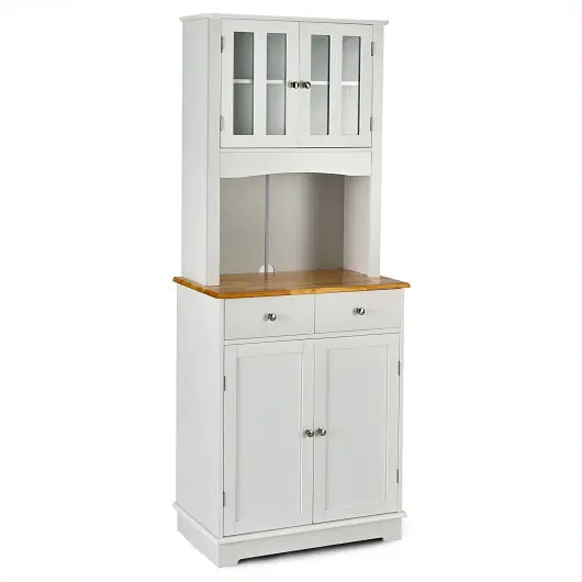 Costway Kitchen Pantry Cabinet Wood Top and Hutch, Snow White, HW67336WH
